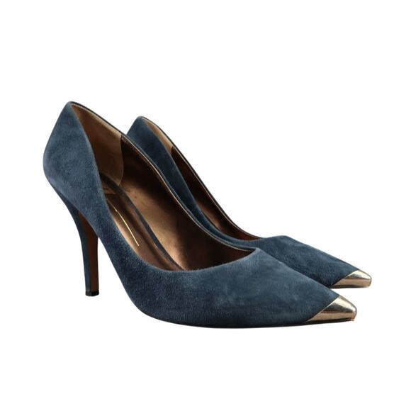 Dolce Vita Shoes Womens 10 Pumps Fashion Heels Formal Leather Blue Point Cap Toe - Picture 1 of 16